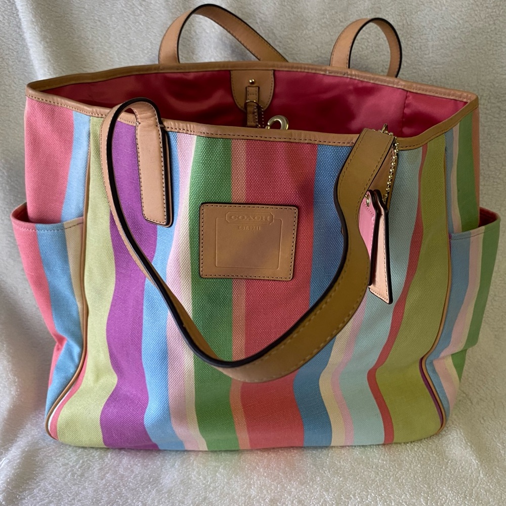 Multicolor Striped Hampton Canvas Coach Tote